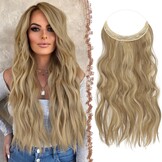 Haarverlenging onzichtbare draad krullend golvend lang synthetisch haarstukje 40 cm Donker Goud Mix Beige Blond