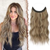 Haarverlenging onzichtbare draad krullend golvend lang synthetisch haarstukje 40 cm Donker Goud Mix Beige Blond