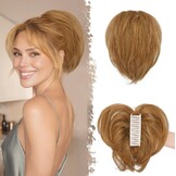 Korte Donkerbruine Paardenstaart van Echt Haar (20cm) - Klauwclip & Messy Bun