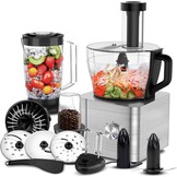 Keukenmachine 1100W, 3.2L mengkom, 1.5L mixer, 11-in-1 functies, deegkneden, hakken, malen, Zilver