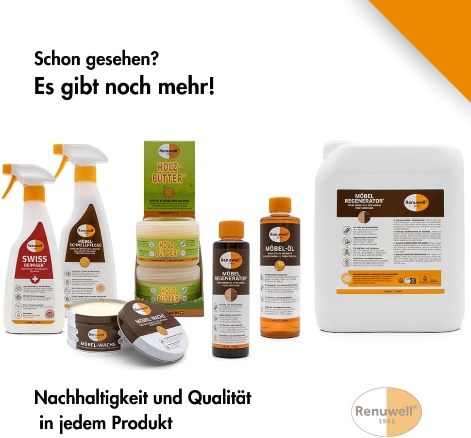 Houtonderhoudsset voor meubels & oppervlakken - Compleet assortiment, Zwitserse kwaliteit, siliconenvrij, milieuvriendelijk