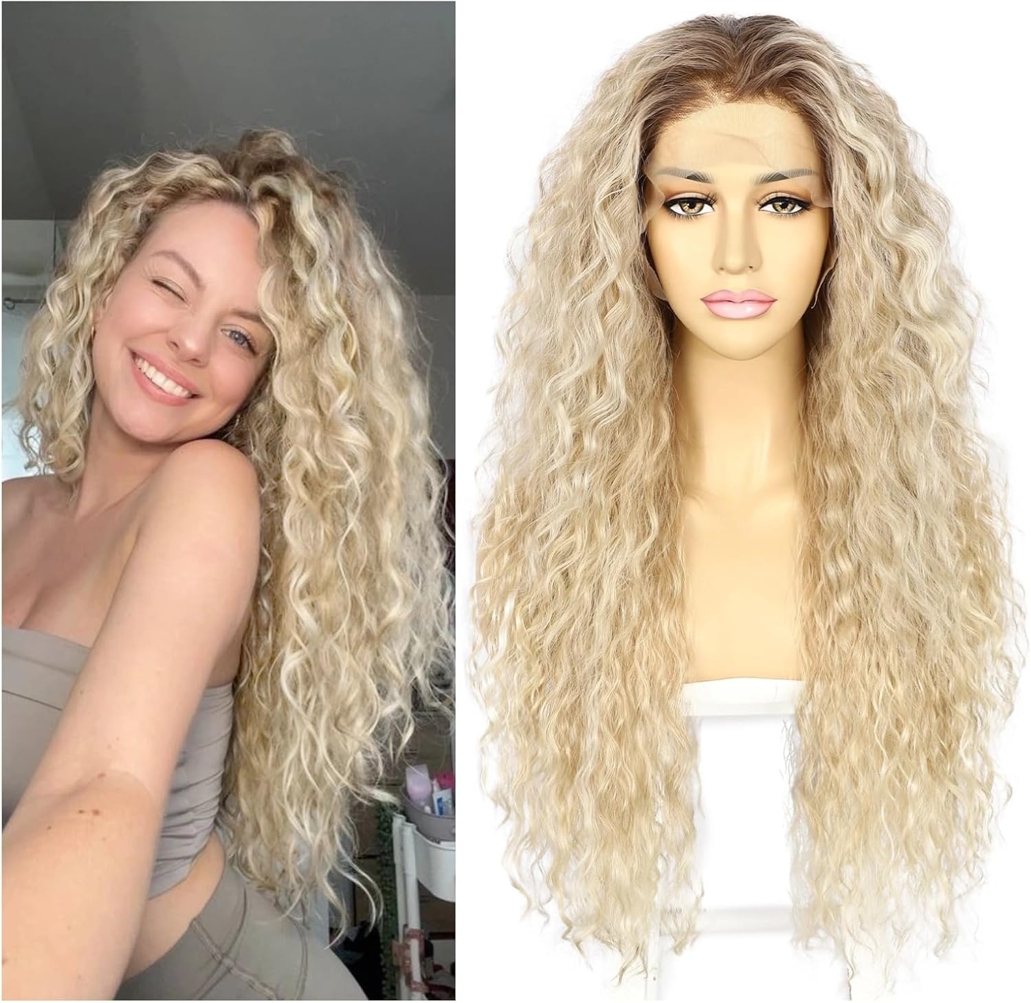 Krullende Blonde Synthetische Pruik (26") - 40% Korting!