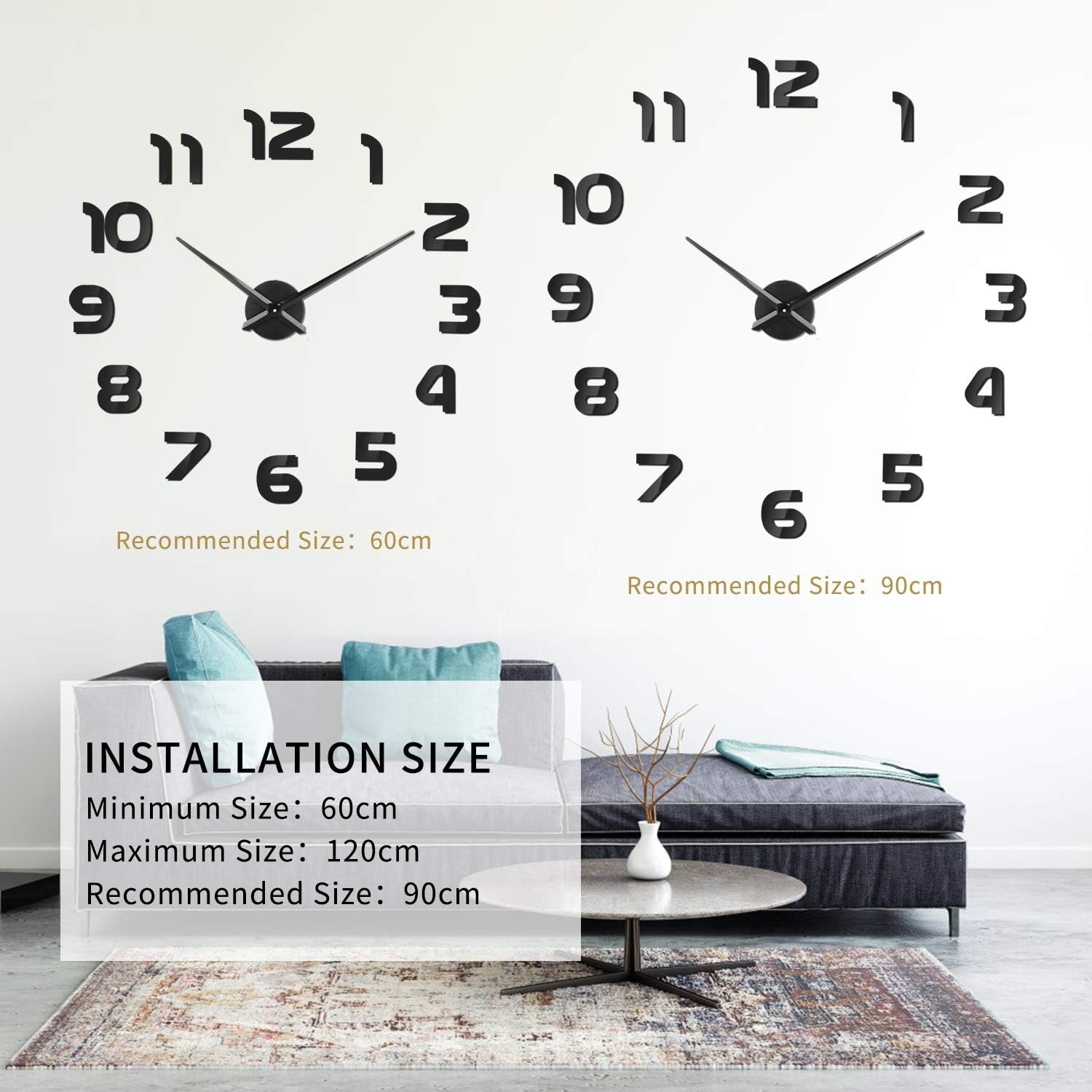 DIY 3D Wandklok - Stil & Zelfklevend - Zwart - 70% Korting!