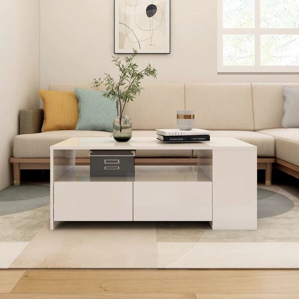 Salontafel Hoogglans Wit 102x55x42 cm - 56% Korting