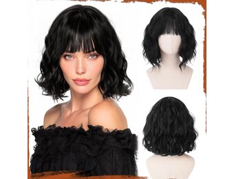 Zwarte Bob Pruik met Pony - Synthetisch & Hittebestendig - 35% Korting