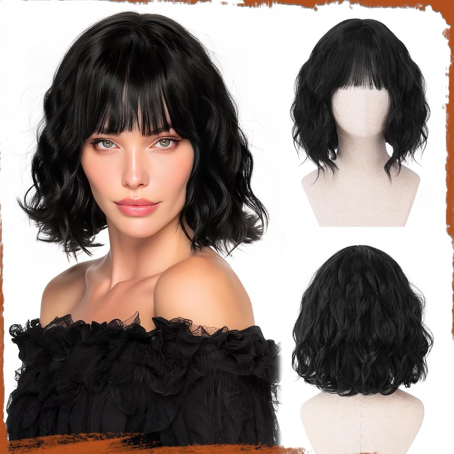 Zwarte Bob Pruik met Pony - Synthetisch & Hittebestendig - 35% Korting