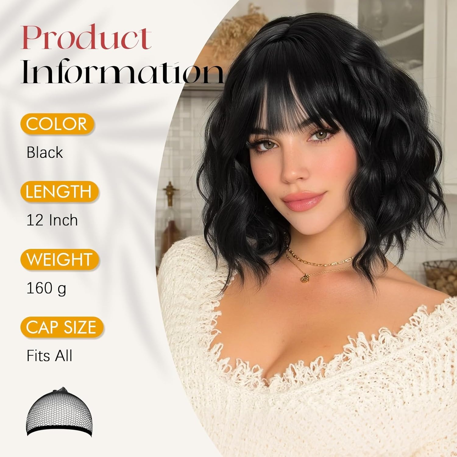 Zwarte Bob Pruik met Pony - Synthetisch & Hittebestendig - 35% Korting