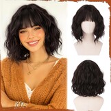 Zwarte Bob Pruik met Pony - Synthetisch & Hittebestendig - 35% Korting