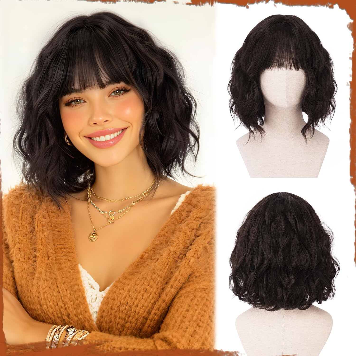 Zwarte Bob Pruik met Pony - Synthetisch & Hittebestendig - 35% Korting