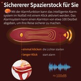 Multifunctionele wandelstok met alarm & LED-verlichting, 3 verwisselbare bases, voor heren, dames & senioren