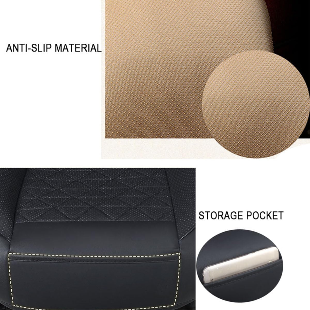 Autostoelhoezen 2 stuks waterdicht PU-leer universeel met opbergvakken antislip voor Renault Captur Kadjar