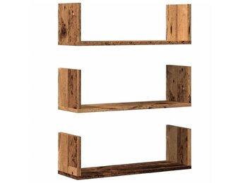 Wandschappen 3 stuks 58x18x18 cm Bewerkt Hout Oud Houtkleurig - 57% Korting
