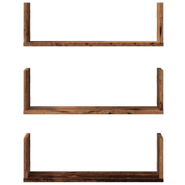 Wandschappen 3 stuks 58x18x18 cm Bewerkt Hout Oud Houtkleurig - 57% Korting