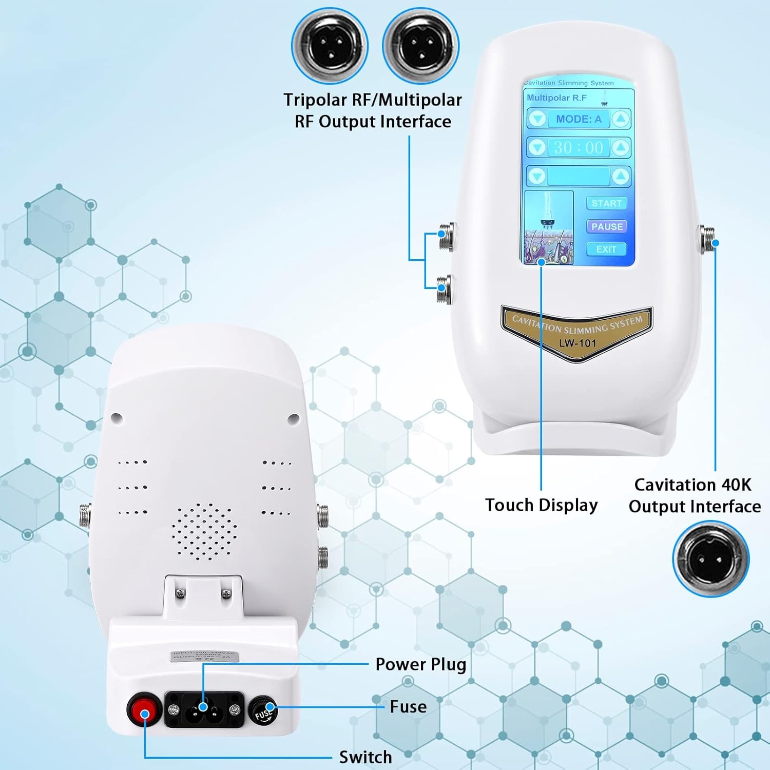 40K Ultrasone Cavitatie Afslankmachine 3-in-1 met Radiofrequentie voor Gezicht, Buik, Billen & Dijen