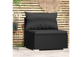 Middenbank met Kussens Poly Rattan Zwart - 60% Korting