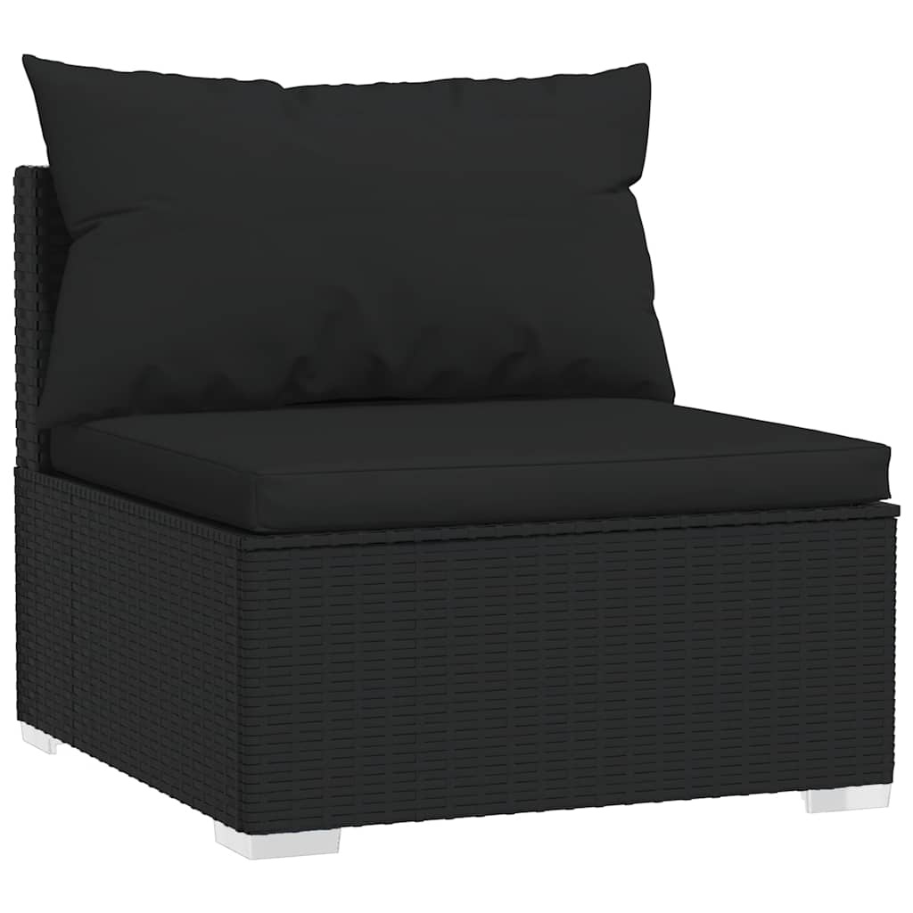 Middenbank met Kussens Poly Rattan Zwart - 60% Korting