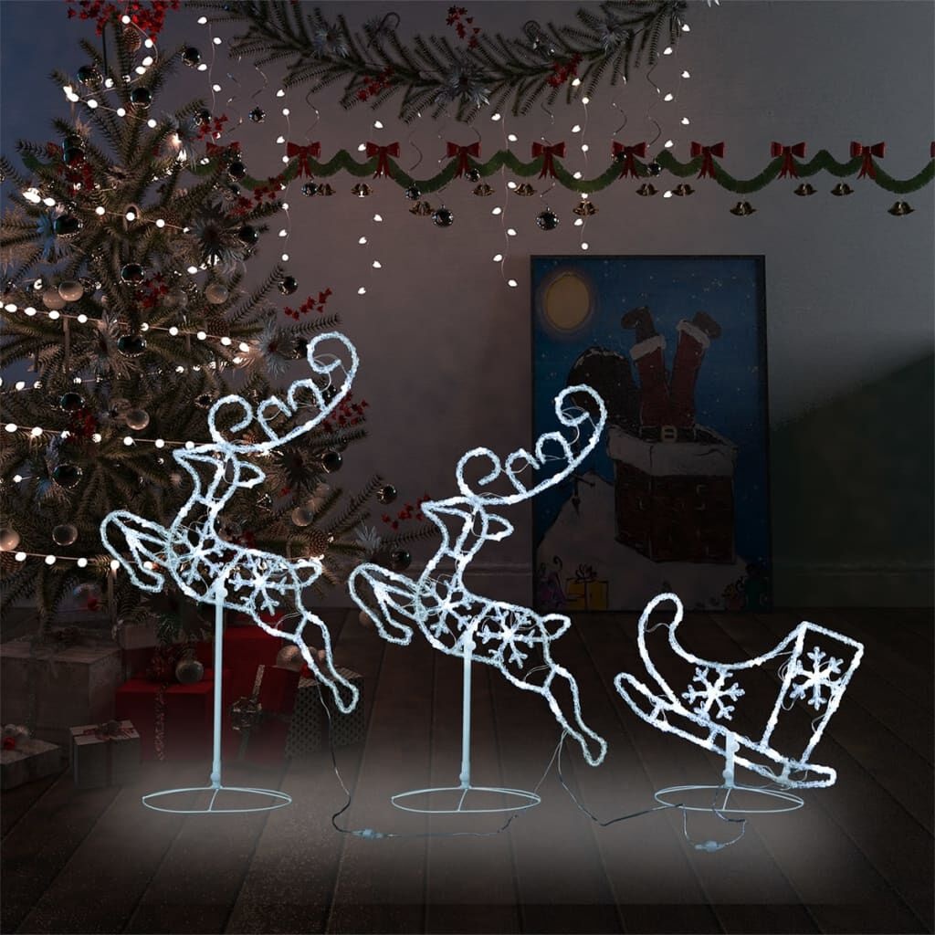vidaXL Kerstdecoratie Rendieren met Slee - 260cm, Koudwit Licht, Acryl - 60% Korting