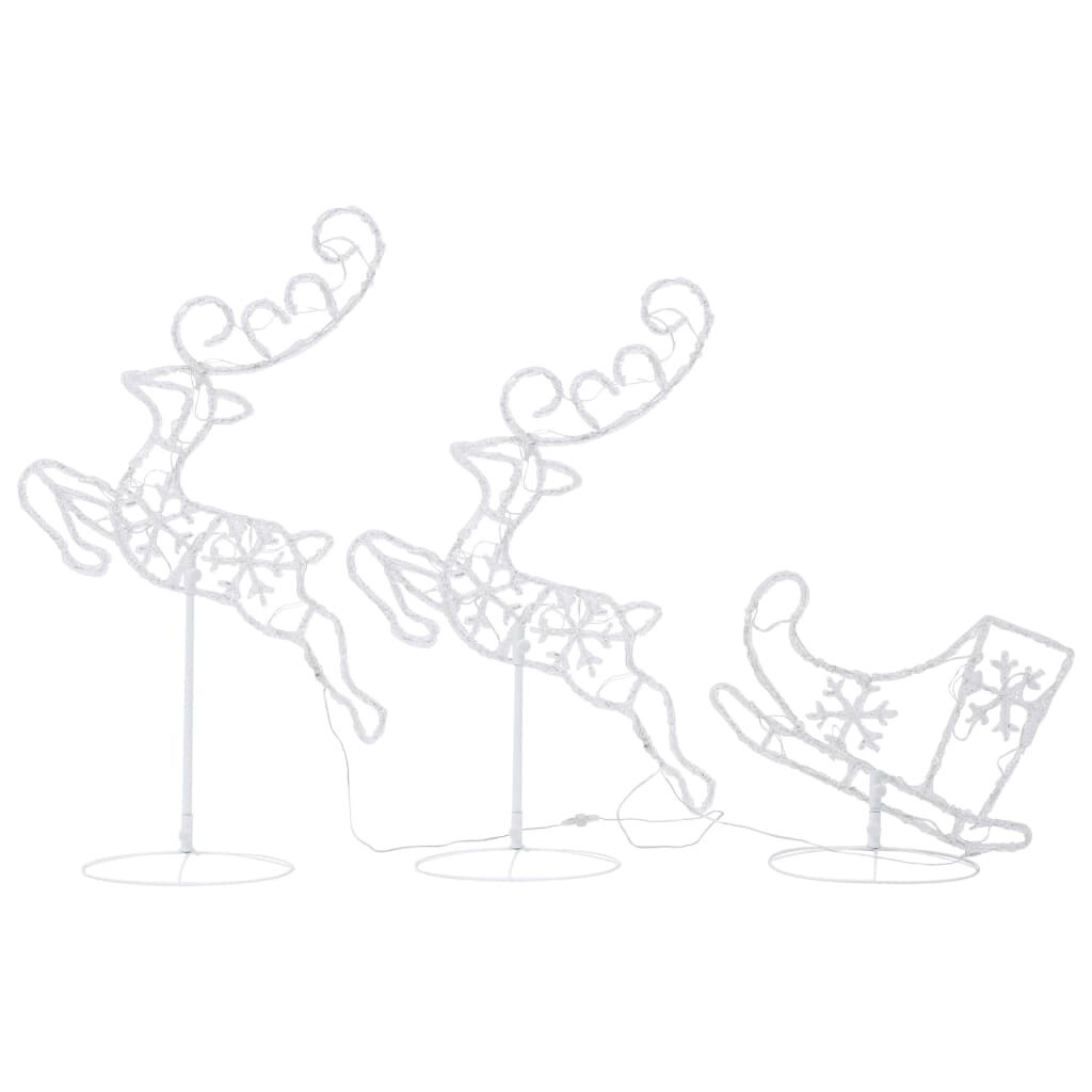 vidaXL Kerstdecoratie Rendieren met Slee - 260cm, Koudwit Licht, Acryl - 60% Korting