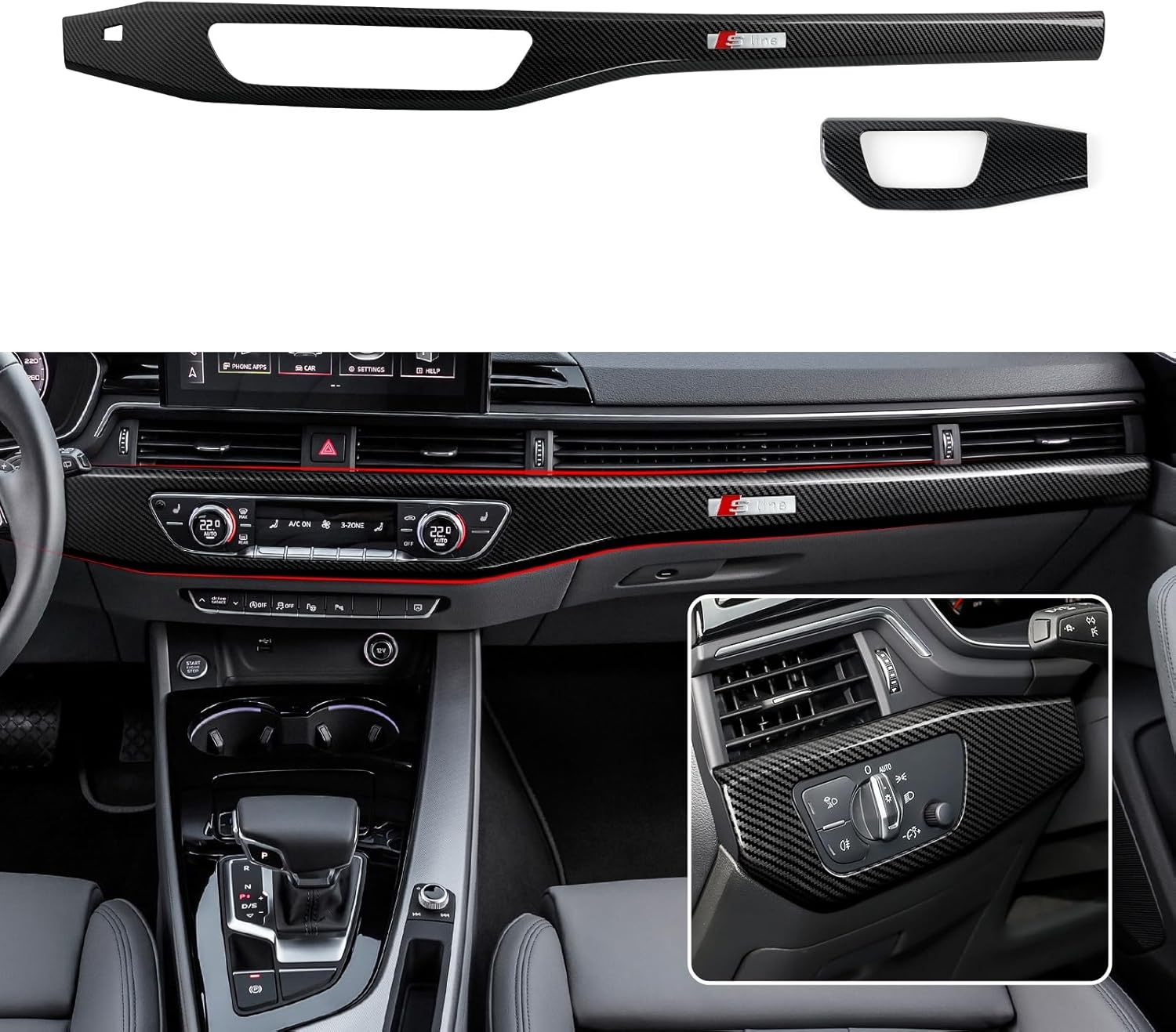 3-delige Dashboard Bekleding Set ABS Carbon Look voor A4 (2017-2024), A5 (2017-2023), S4 S5 (2018-2024)