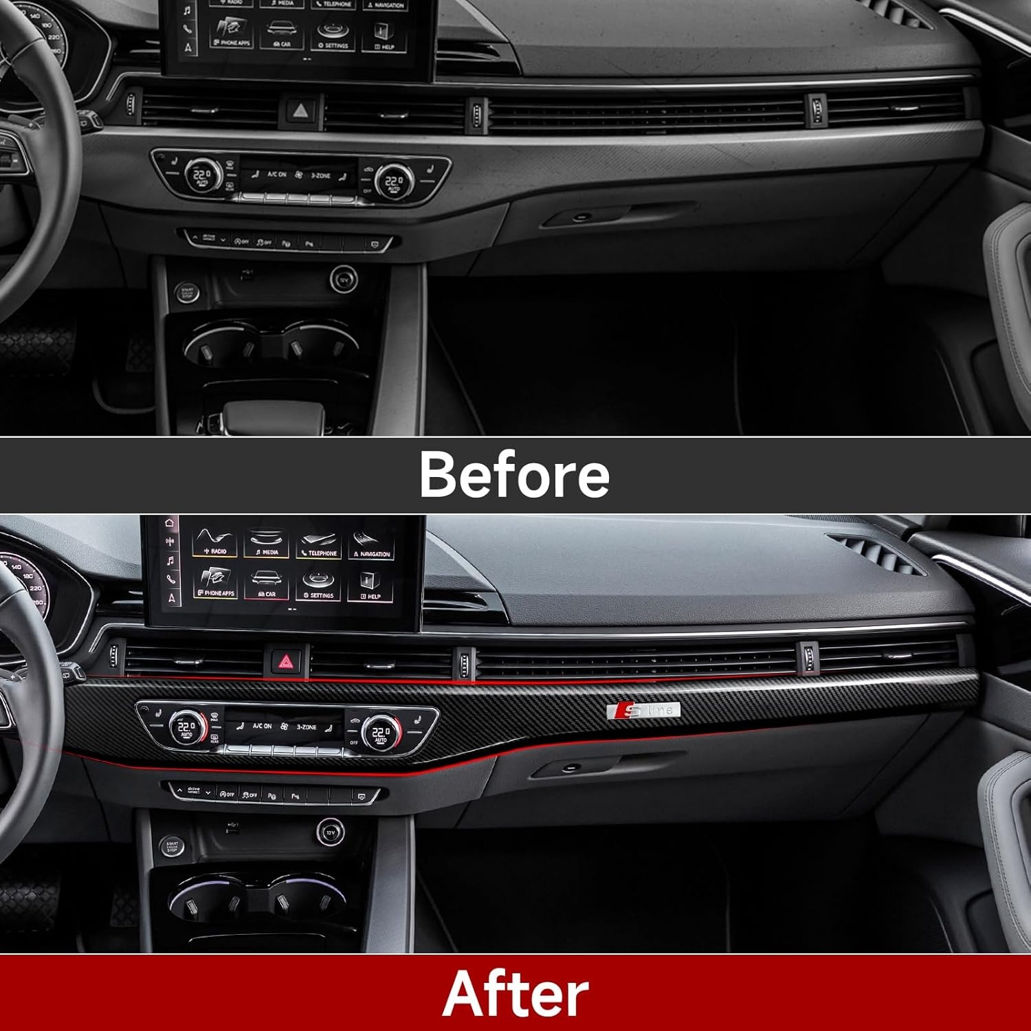 Dashboard Bekleding Audi A4/A5 (2017-2024) - 3 Delig Koolstofvezel Look met 53% Korting