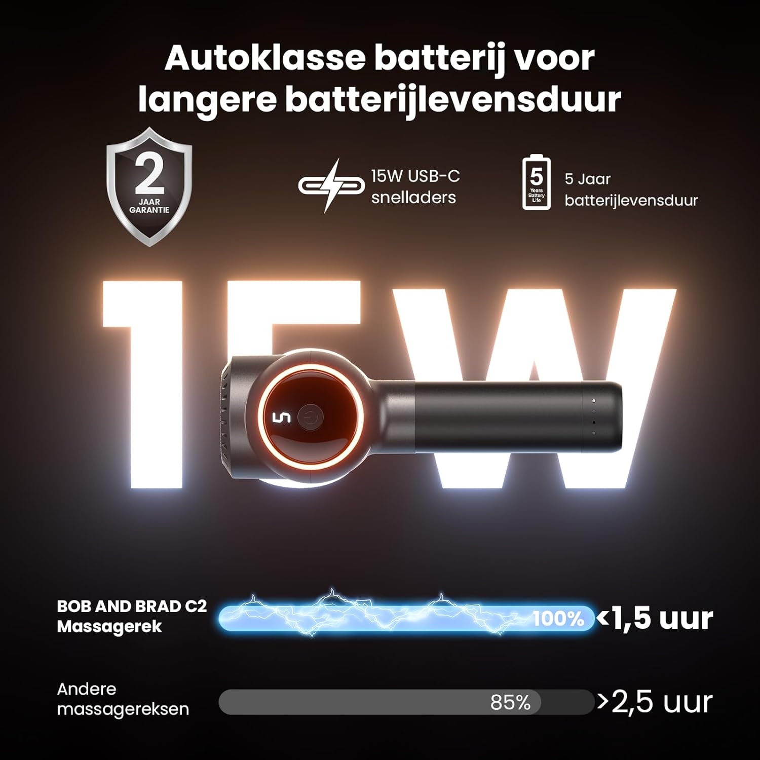 Massagepistool diepweefsel met 5 snelheden & opzetstukken | Zwart | -53%