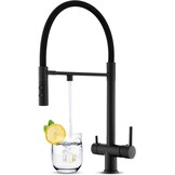 3-in-1 mengkraan zwart 360° draaibaar met uittrekbare douche 2 hendels voor waterfilter messing RVS