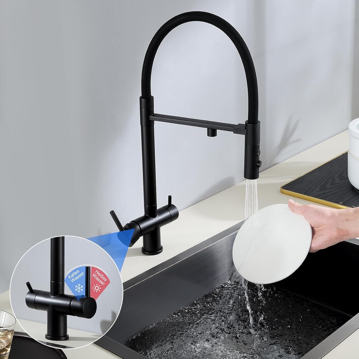 3-weg Keukenkraan Zwart - 53% Korting | Waterfilterkraan met Douche