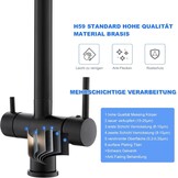 3-in-1 mengkraan zwart 360° draaibaar met uittrekbare douche 2 hendels voor waterfilter messing RVS