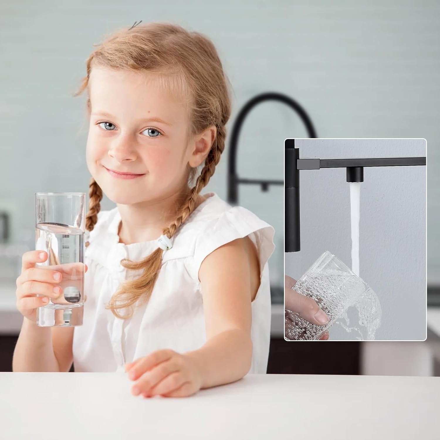 3-in-1 mengkraan zwart 360° draaibaar met uittrekbare douche 2 hendels voor waterfilter messing RVS