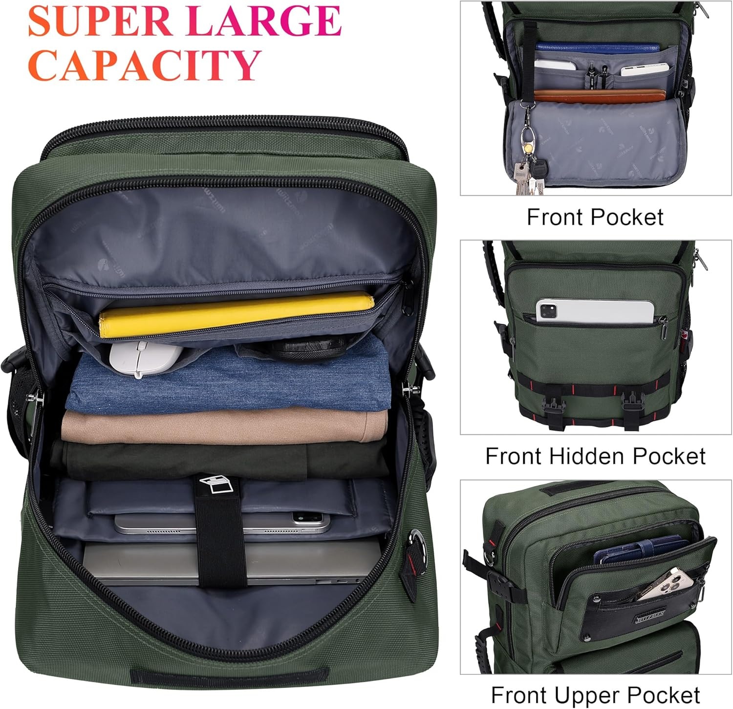 Reisrugzak voor mannen, handbagage goedgekeurd, geschikt voor 17 inch laptop, multifunctionele duffel tas van nylon en leer