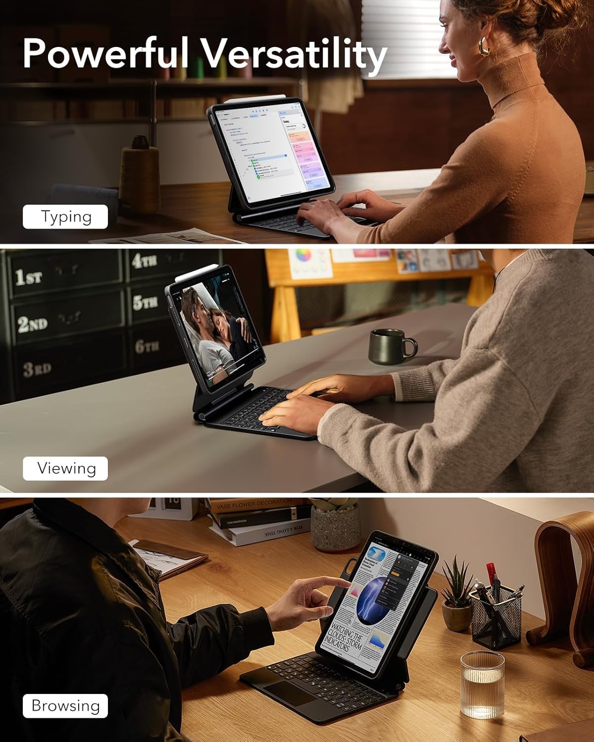 Toetsenbordhoes voor iPad Air 11" (M2 2024), Pro 11, Air 6/5/4 met magnetische standaard, verlichte toetsen, multi-touch trackpad, antraciet