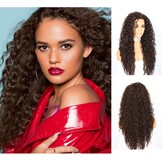 Pruik krullend synthetisch lace front bruin 66 cm - Hittebestendig, 150% dichtheid