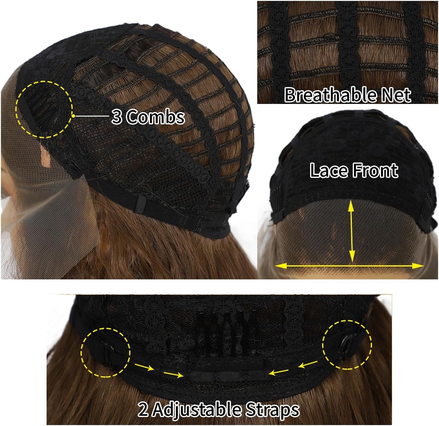 Pruik krullend synthetisch lace front bruin 66 cm - Hittebestendig, 150% dichtheid