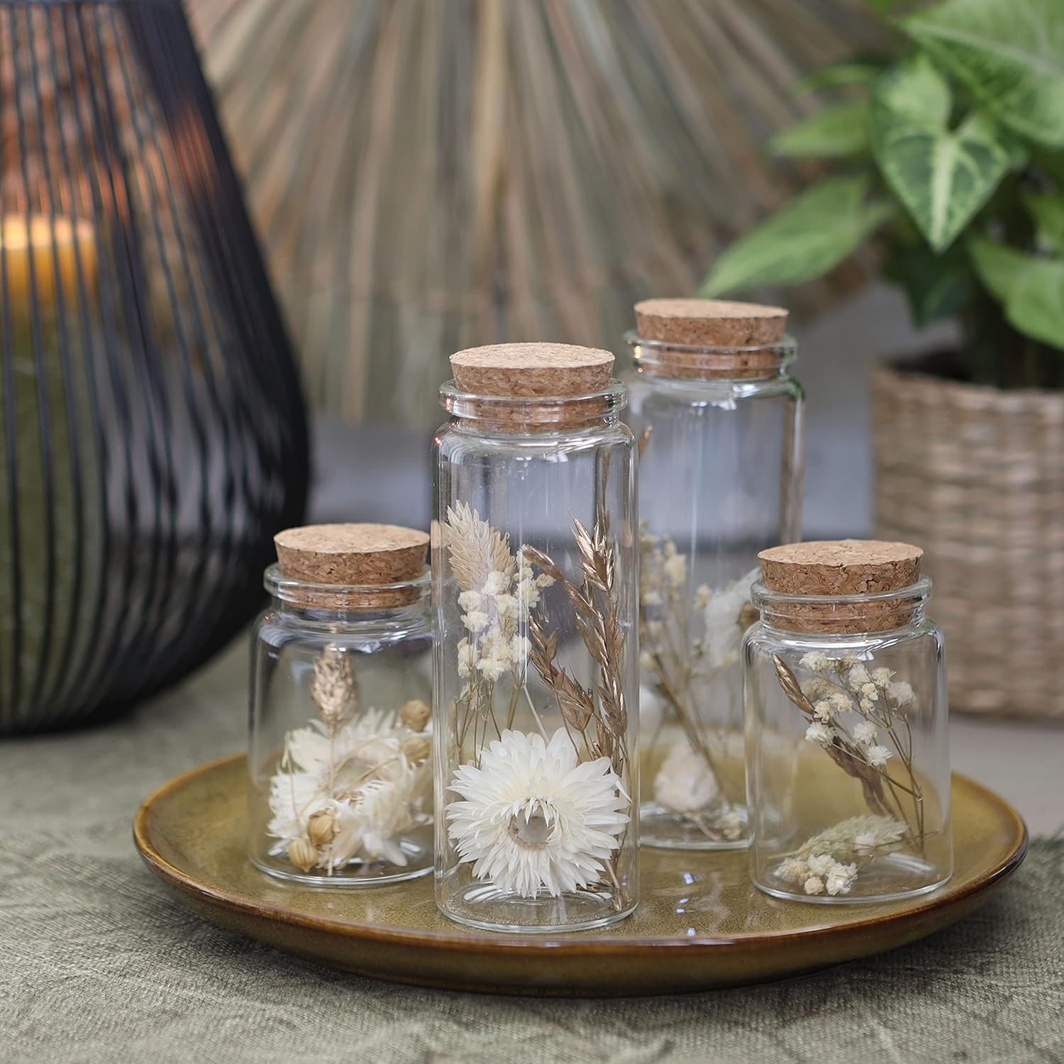 Droogbloemen in Glas (4 Stuks) - Natuurlijke Decoratie met 59% Korting
