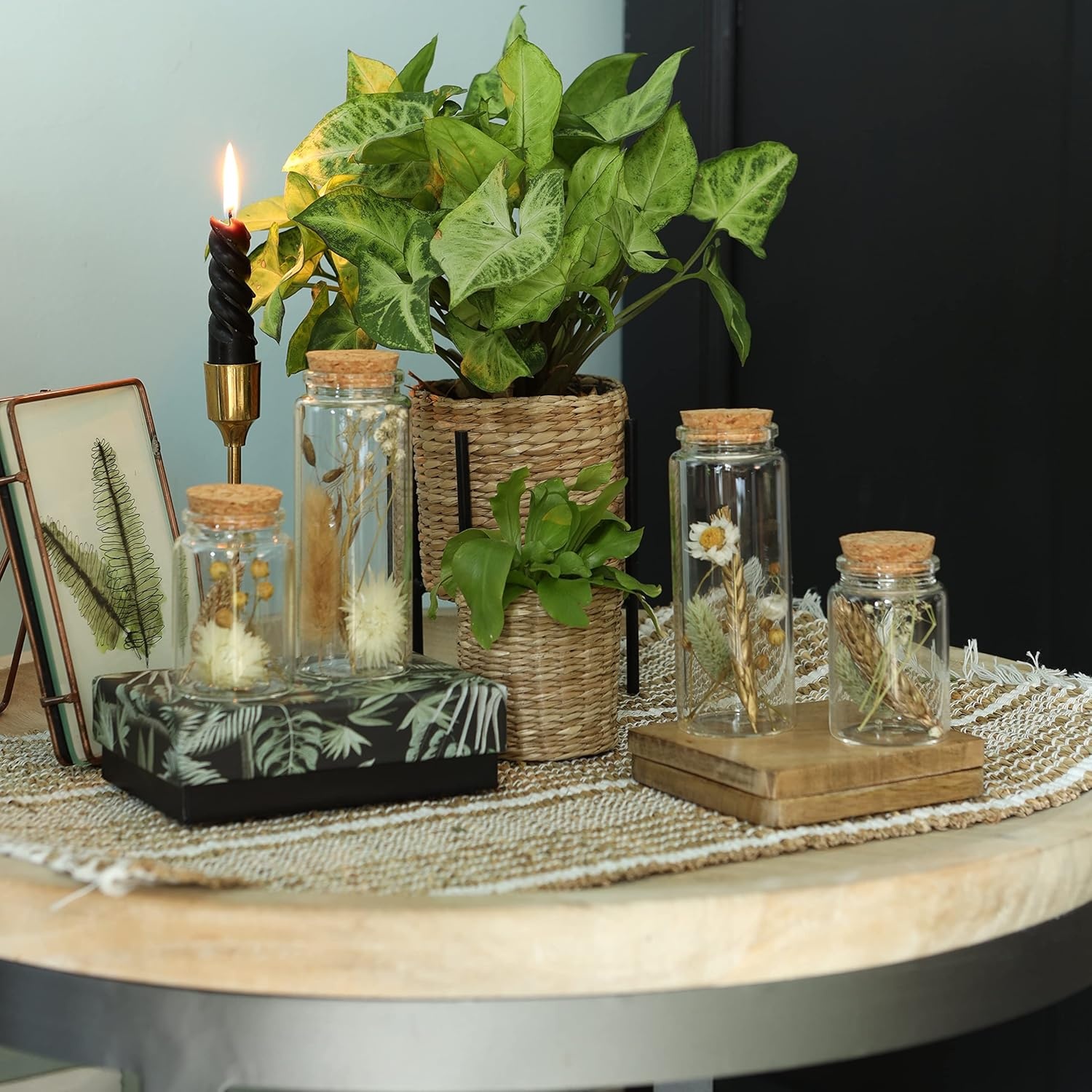 Droogbloemen in Glas (4 Stuks) - Natuurlijke Decoratie met 59% Korting