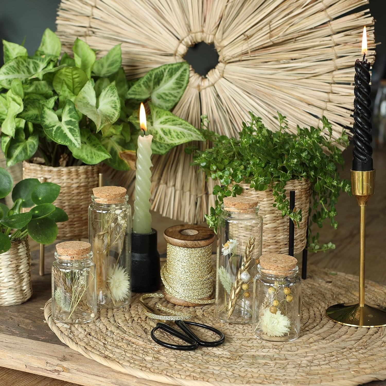 Droogbloemen in Glas (4 Stuks) - Natuurlijke Decoratie met 59% Korting