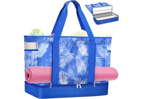 Grote Strandtas Dames met Koelvak - Blauw Bladpatroon (34% Korting!)