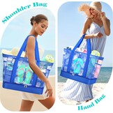 Grote Strandtas Dames met Koelvak - Blauw Bladpatroon (34% Korting!)