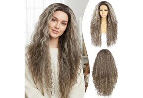 Ombre Grijze Krullende Synthetische Pruik 26" Lace Front met 52% Korting