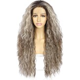 Synthetische lace front pruik krullend ombre grijs voor vrouwen, hittebestendig, 66,1 cm, 13x3 cm kant