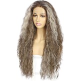 Synthetische lace front pruik krullend ombre grijs voor vrouwen, hittebestendig, 66,1 cm, 13x3 cm kant