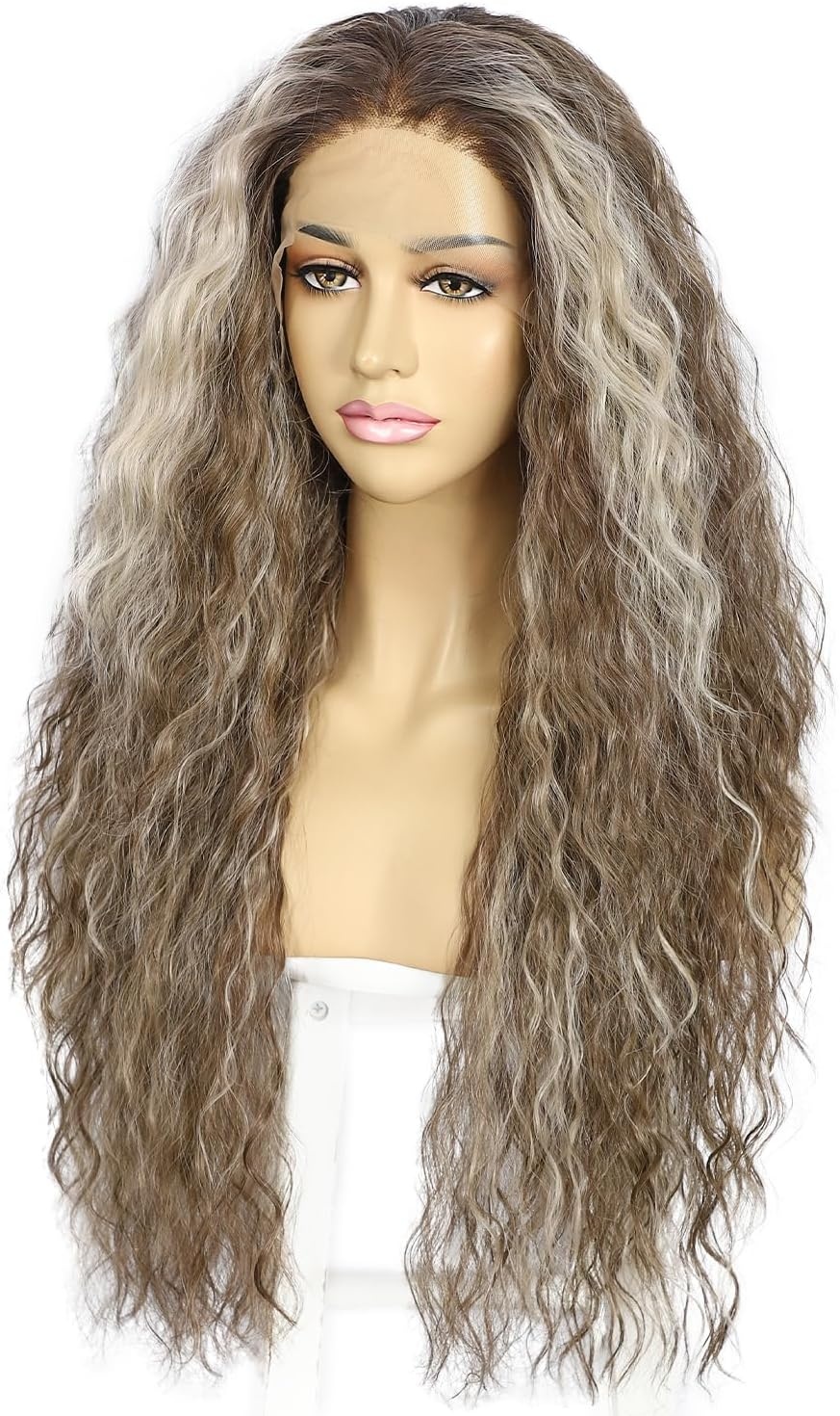 Ombre Grijs Krullend Synthetisch Haar | 26 inch Lace Front Pruik | 60% Korting!