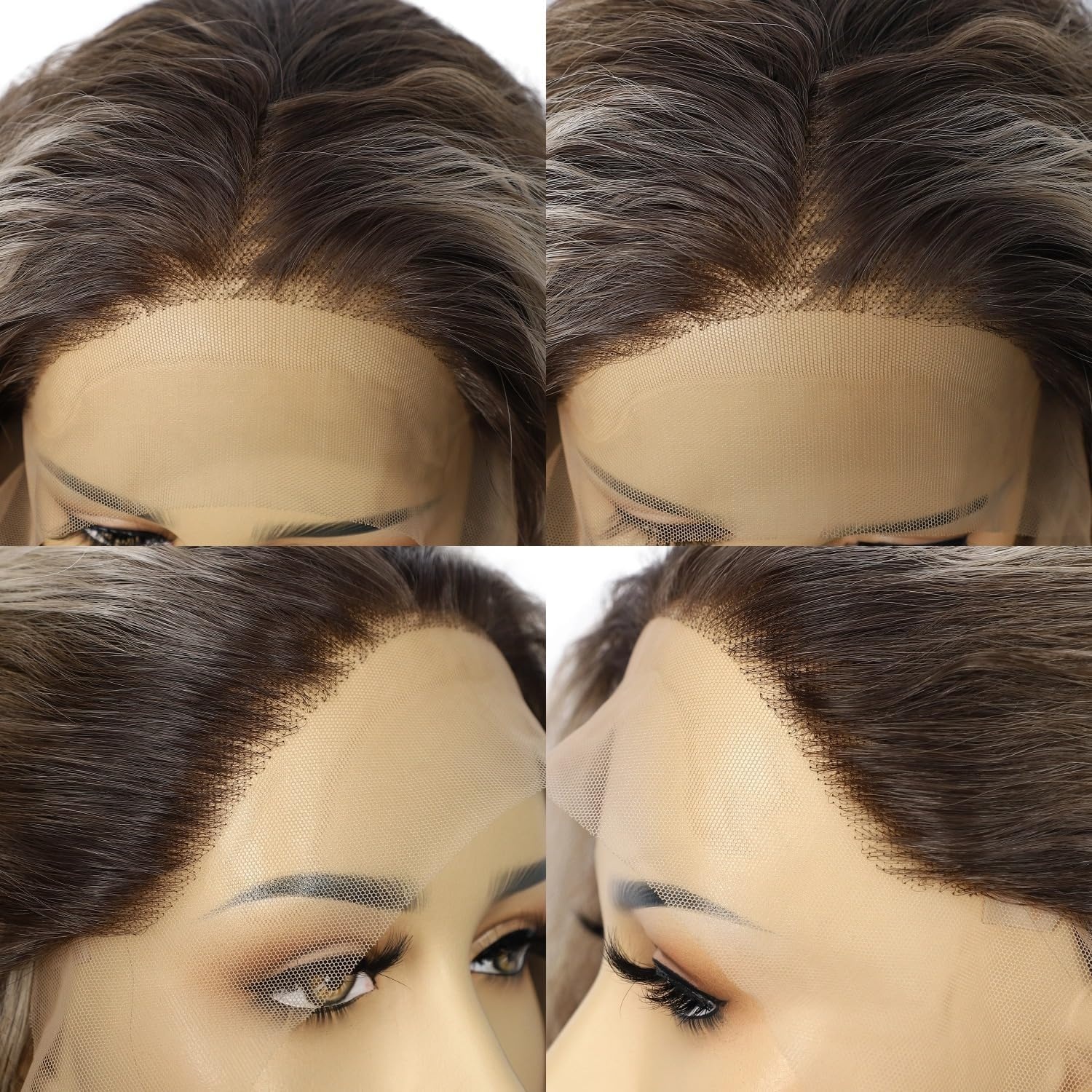 Synthetische lace front pruik krullend ombre grijs voor vrouwen, hittebestendig, 66,1 cm, 13x3 cm kant