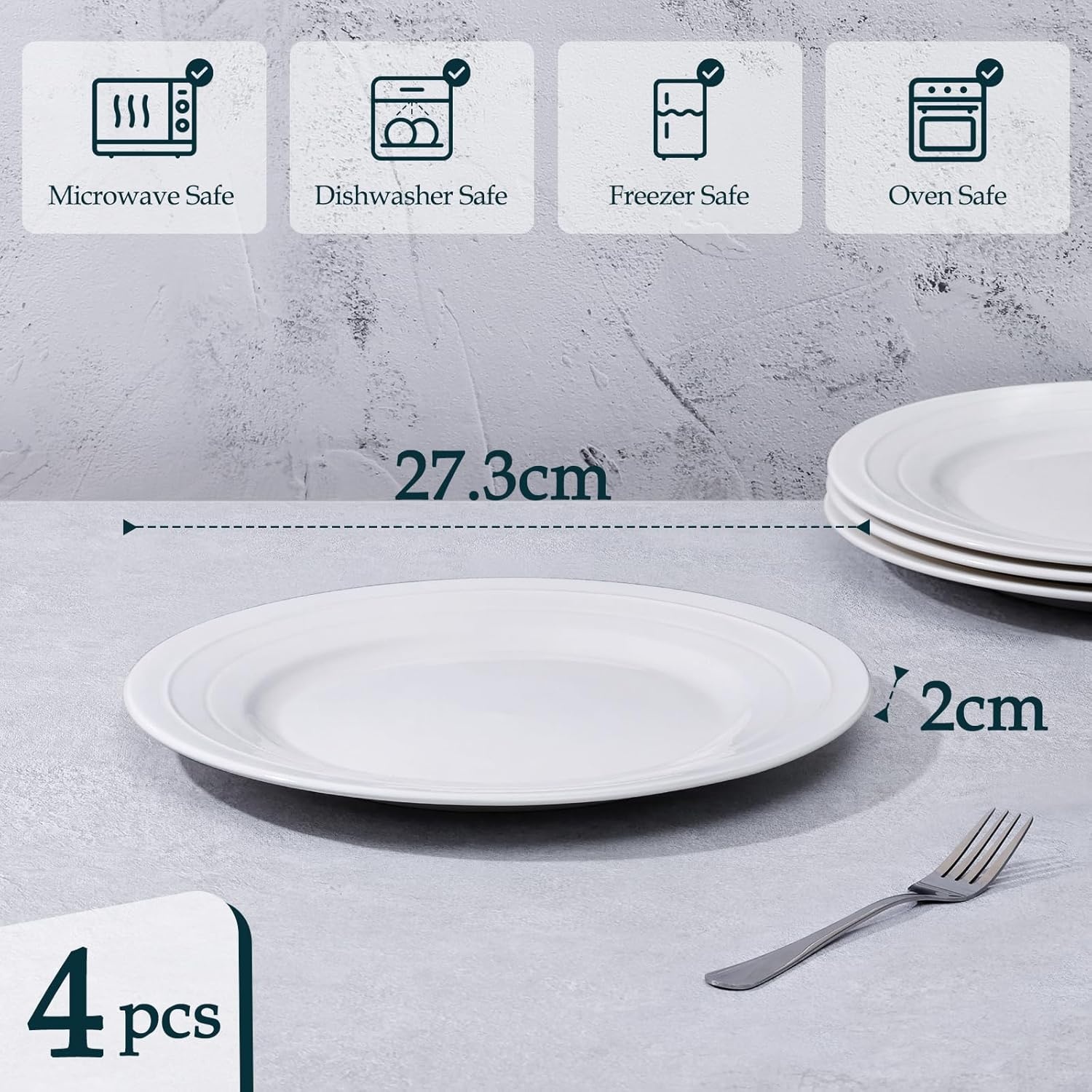 Dinerborden Keramiek Wit 27,3 cm (4 stuks) - 44% Korting