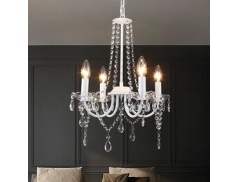 Kroonluchter Plafondlamp Wit 4 Lampen Kristal Modern Metaal E14 Woonkamer Slaapkamer Eetkamer