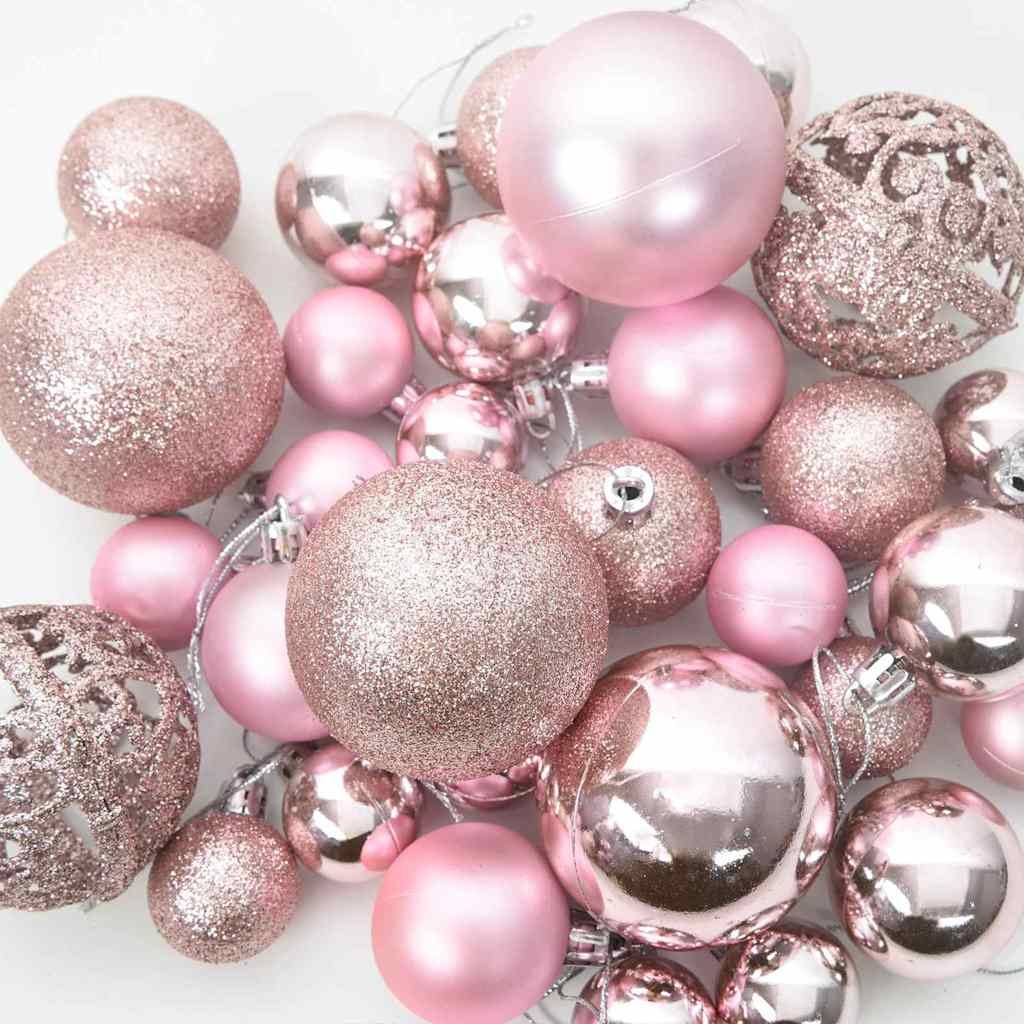 Roze Kunststof Kerstbal Set met 300 Warmwitte LED's - 56% Korting