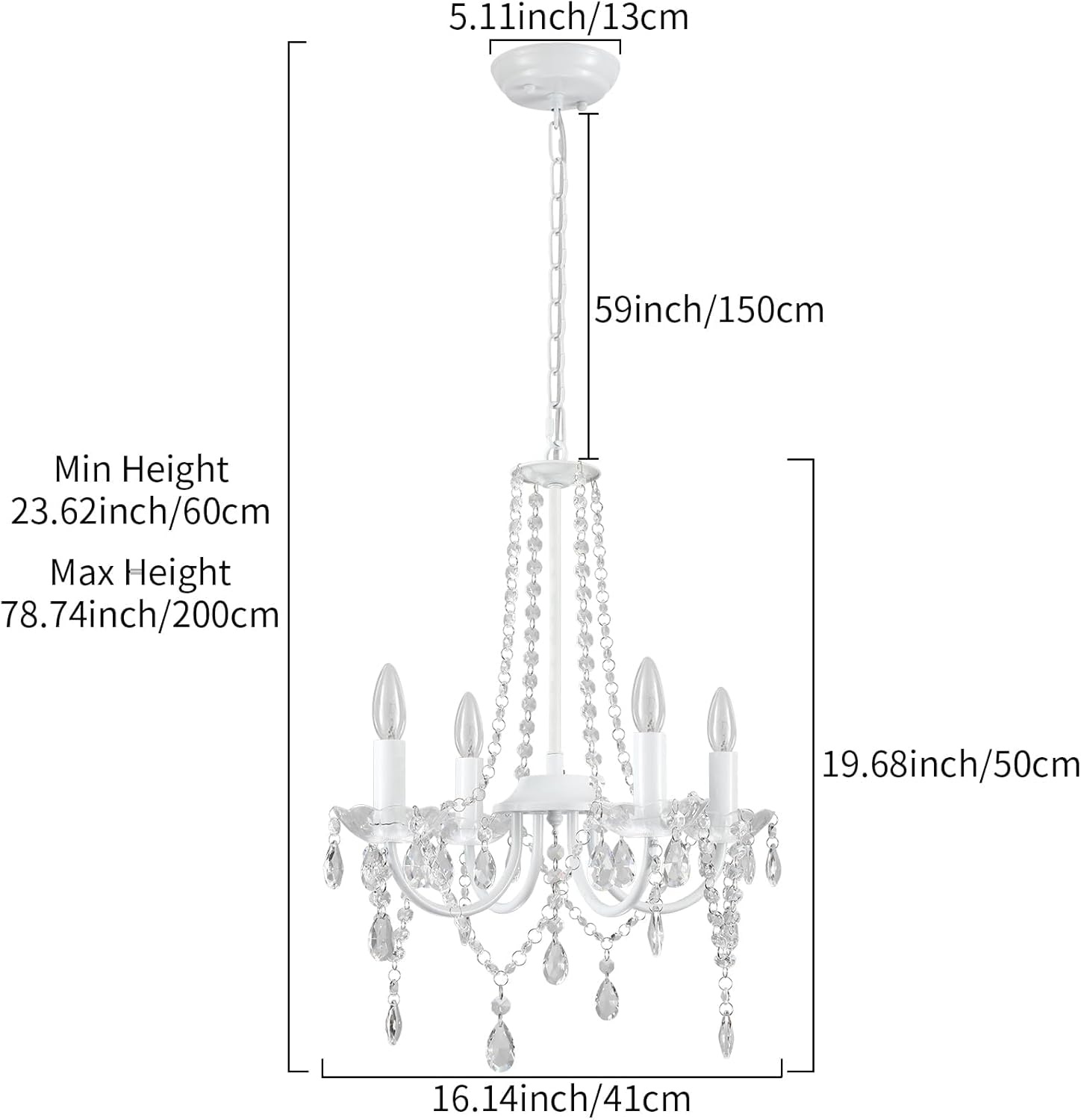 Kroonluchter Plafondlamp Wit 4 Lampen Kristal Modern Metaal E14 Woonkamer Slaapkamer Eetkamer
