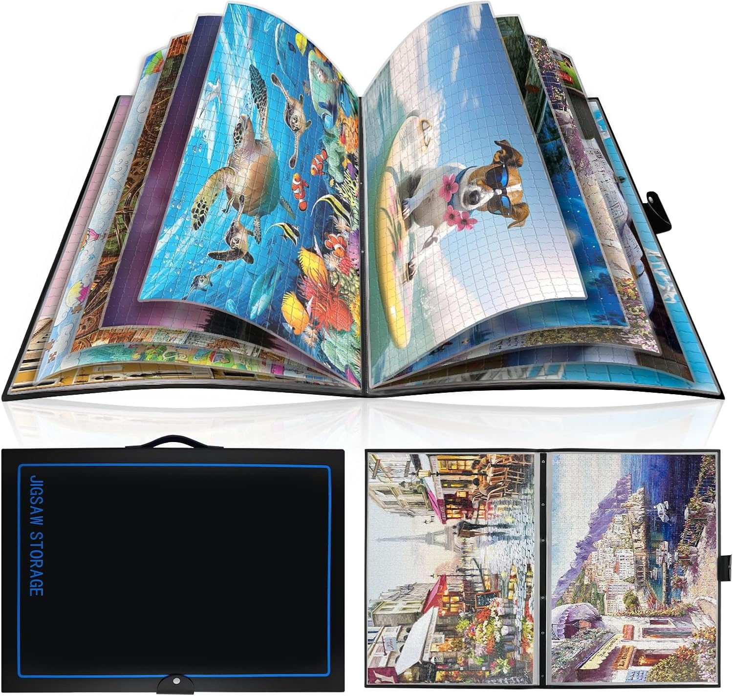 Puzzel Opbergmap voor 20 puzzels met HD-folievakken, ruimtebesparend, stofdicht, van Polypropyleen (PP) met handgreep