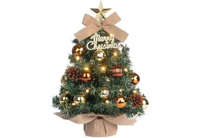 Mini Kerstboom 40cm met LED & Decoratie - Bruin/Goud (57% Korting)