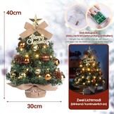 Mini Tafelkerstboom met LED verlichting en kerstversiering, 40 cm, bruin met goud